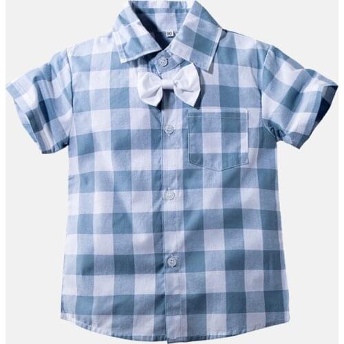 Fashion Plaid Shirt For Baby Boy Clothes Toddler Newborn Infant Girls Cotton Blouses and Shirts Gentleman Boy Shirt With Bow Tie