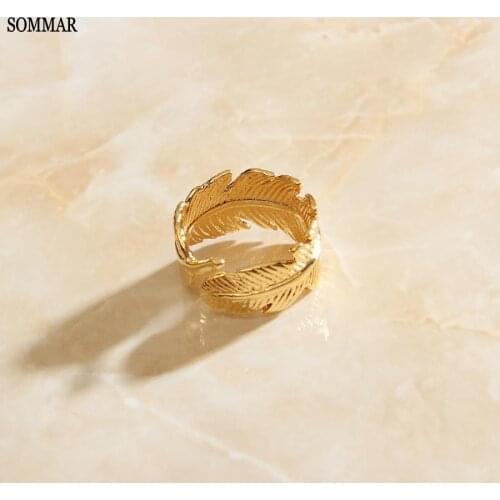SOMMAR Hot sale! Gold Filled size 7 Female Friend wedding ring Leaves Feathers men ring Girlfriend Birthday\s Gift