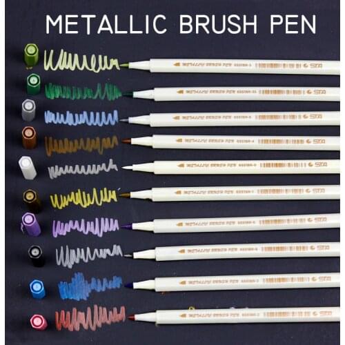 STA 10Colors/Set Metallic Art Marker Pen DIY Scrapbooking Crafts Soft Brush Pen for Stationery School Supplies Markers