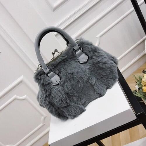 Rex rabbit fur handbag luxury design ladies Messenger bag brand quality female shoulder bag shopper favorite bags for women 2019