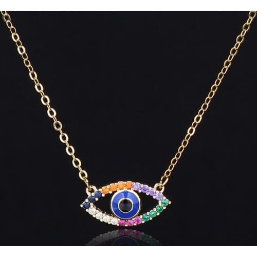 2020 New Rainbow Collection Minimalist Rhinestone CZ Eye Pendant Necklaces For Women Statement Necklace Party Fashion Jewelry