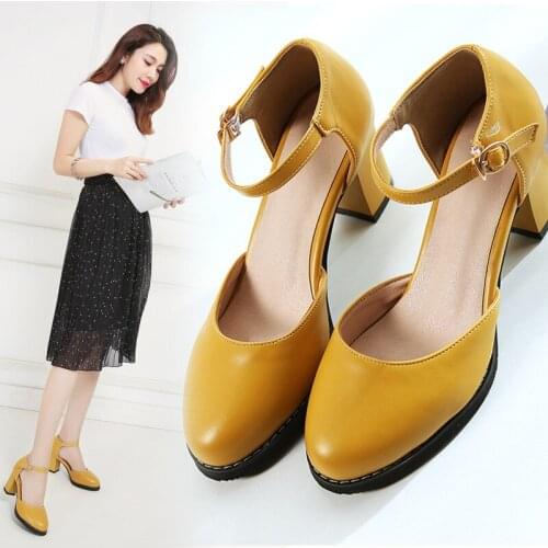 YMECHIC Fashion Summer Womens Heels Shoes Black Office Dress Buckle Mary Jane Cute Yellow Party Ladies High Heel Shoes Pumps 43