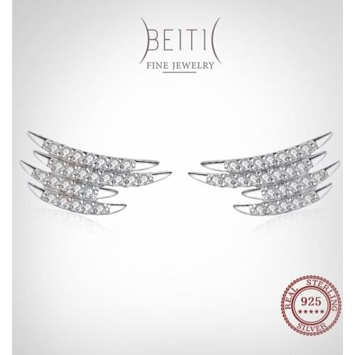 Beitil Geometric Line Zirconia Fashion 925 Sterling Silver Stud Earrings For Women Girls Party Accessories Jewelry