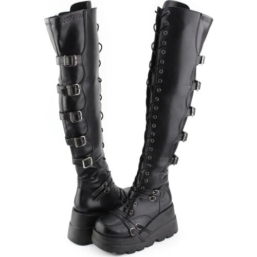High Knight Boots for Women Black Over The Knee Paltform Boots Wedges Heel 2021 Spring New Sexy Bandage Tall Boot for Women