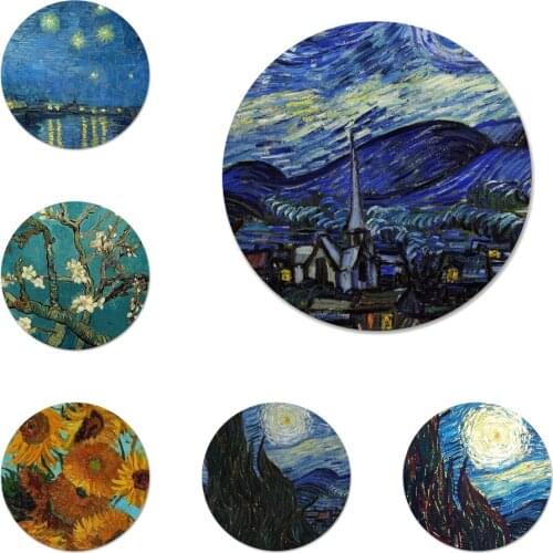 Floral Plant Vincent Van Gogh Starry Icons Pins Badge Decoration Brooches Metal Badges For Clothes Backpack Decoration 58mm