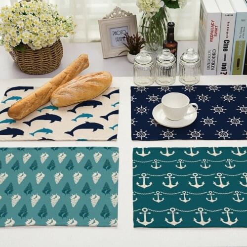 1Pcs Mediterranean Style Kitchen Placemat Dining Table Mat Drink Coaster Cotton Linen Pad Dish Cup Mat 42*32cm Home Decor MS0002
