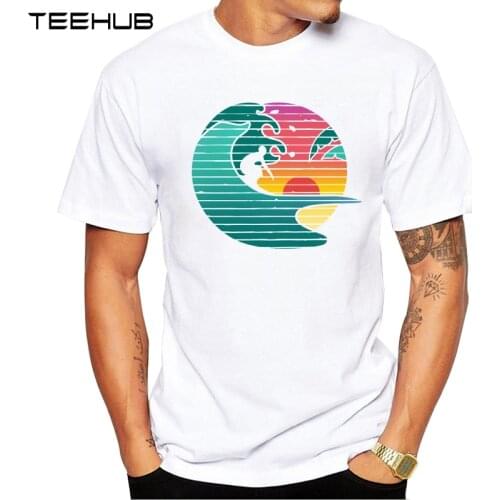 2019 TEEHUB Mens Fashion Hawaiian sunrise Printed T-Shirt Short Sleeve Novelty Design Tops Cool Tee