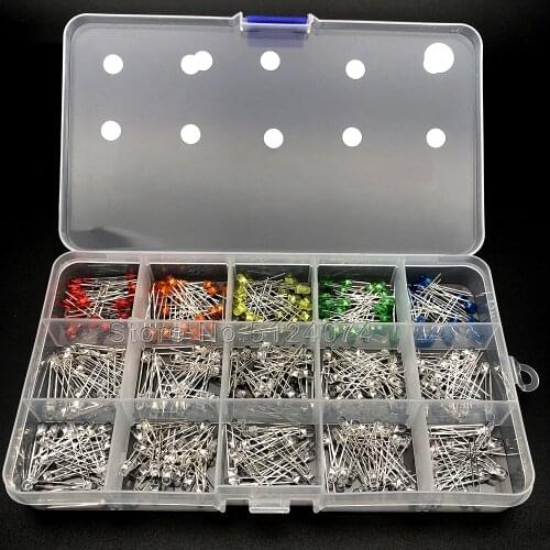 300pcs/lot 3MM F3 LED Mixed Red/Orange/Yellow/Green/Blue/Warm White/Purple/Powder Light Emitting Diode Component Box 15 Kinds