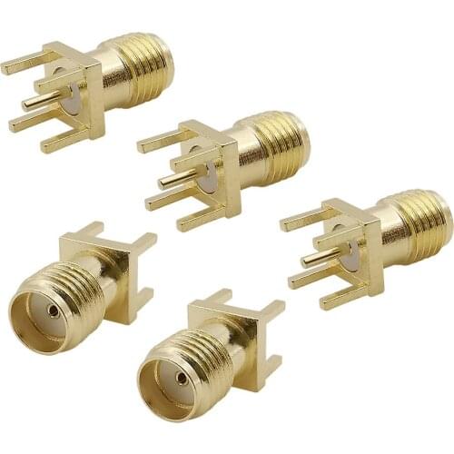5Pcs SMA Female Solder PCB Panel Edge Mount Connector Brass Gold Plated Straight SMA Jack Socket RF Coaxial Adapter