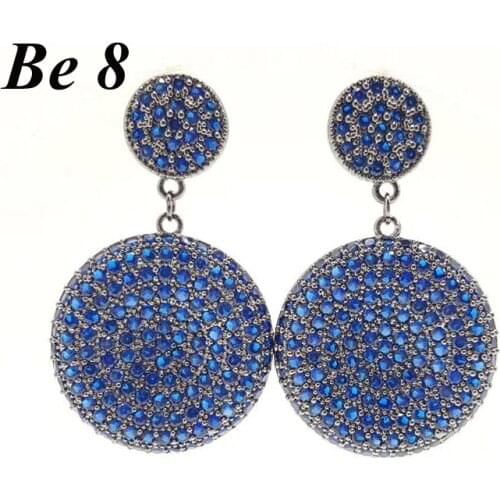 Be8 Brand Round Shape Multicolor Cubic Zircon Drop Earrings For Women Fashion Jewelry Brincos Black Gun Plated Accessories E-318