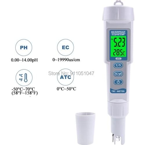 Professional 3 in 1 PH EC Meter Multi-parameter PH Monitor Water Quality Tester Pen Type Acidometer Drink Water Quality Analyser