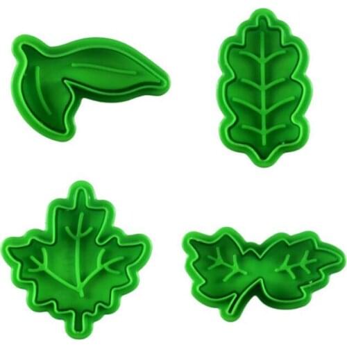 4PCS Christmas Tree Cookie Cutter Molds Leaf Shape Xmas Baking Mould Fondant Pastry Decor Biscuit Plunger Stamp Kitchen Tools