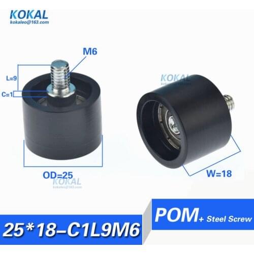 [F25*18-C1L9M6]10pcs high quality hot sale flat type plastic 626zz ball bearing wheel M6 screw shaft POM black screw pulley