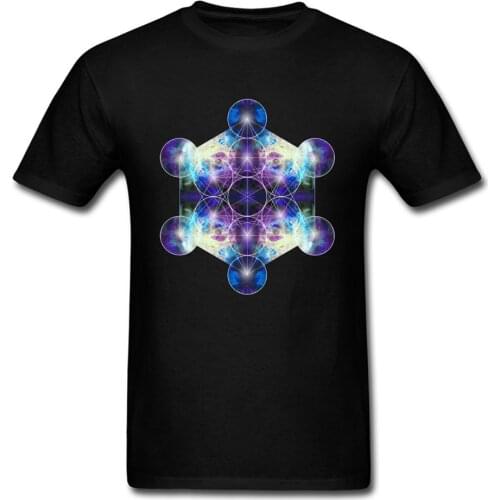 Tops Tees Metatrons Cube T Shirt Man T-Shirt Party Blue Tshirts Summer/Autumn Funky 100% Cotton Clothes Geometric Hip Hop Tees