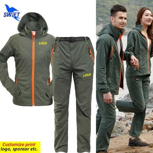 Men Women Quick Dry Breathable Hiking Clothes Set 2021 Summer 2 Pcs Jackets+Pants Outdoor Sports Camping Trekking Suit Customize