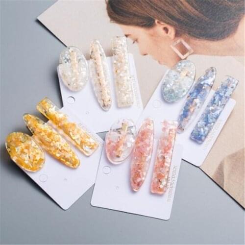 3pcs Korea Transparent Acetic Acid Hair Clips Women Shell Snowflake Sequins Geometric Rectangle Hairpins Barrettes Accessories