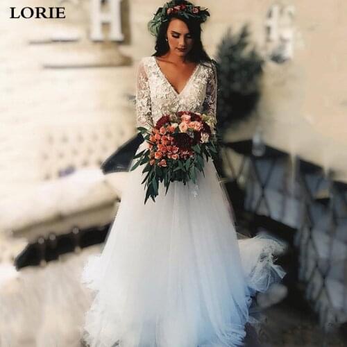 LORIE Lace Boho Wedding Dress Long Sleeve Bridal Dresses Sexy V Neck Backless Vestidos de novia Wedding Gowns
