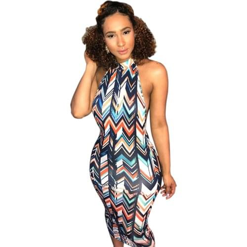Trendy sexy womens print halter lace dress
