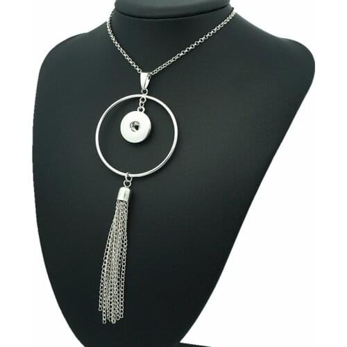Fashion trendy Simple circle tassel pendant snap necklace 60cm fit 18mm snap buttons wholesale DJ0179