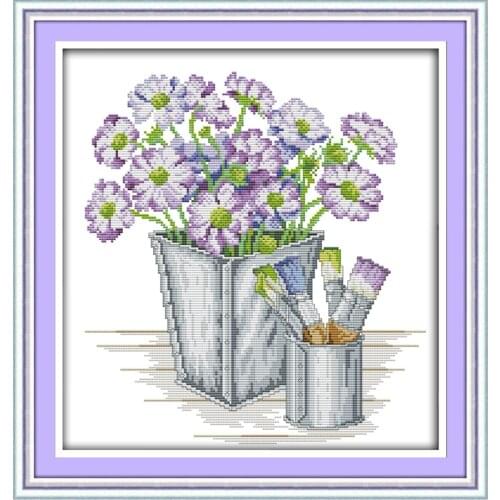Needlework DIY DMC Cross stitch Sets For Embroidery kits 14ct 11ct Printed Cotton Thread Purple flowers Cross-Stitching