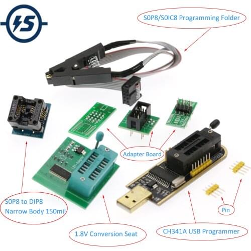 CH341A Programmer Kit Test Clip/DIP-8/SOP-8 for 8Pin Universal Clip 1.8V Socket