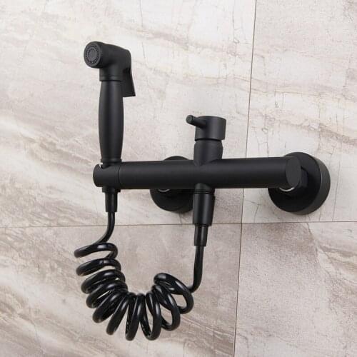 Bidet Faucets Set Hot and Cold Black Toilet Corner Valve Hand held Hygienic Shower Head Wash Car Pet Sprayer Airbrush Tap