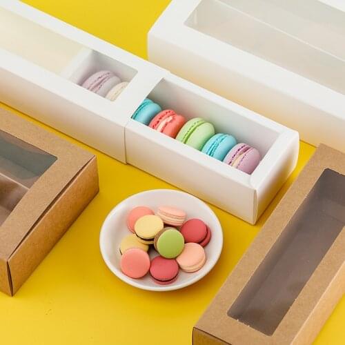 New Kraft Paper Macaron Cookie Boxes With Windows Kraft White Board Paper Gift Cases Home Holiday Party Supplies Containers