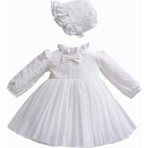 2020 new fashion childrens clothing Newborn dress cotton lining baby dress long sleeve white princess