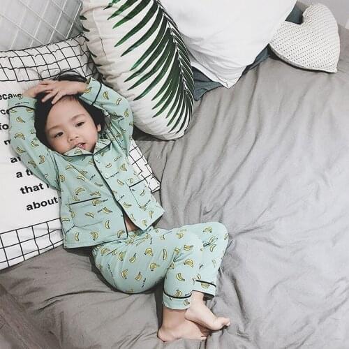 2020 summer New Kids Pajamas Set Children Bear Cardigan Long-sleeved Home Clothes Set Printed Cute Pajamas Baby Sleepwear