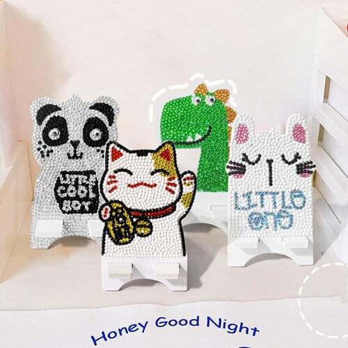 New Year Decorations 2021 5D Diamond painting Mobile Phone Holder Cartoon Animal Diamond Embroidery Handmade Art For Kid Gift