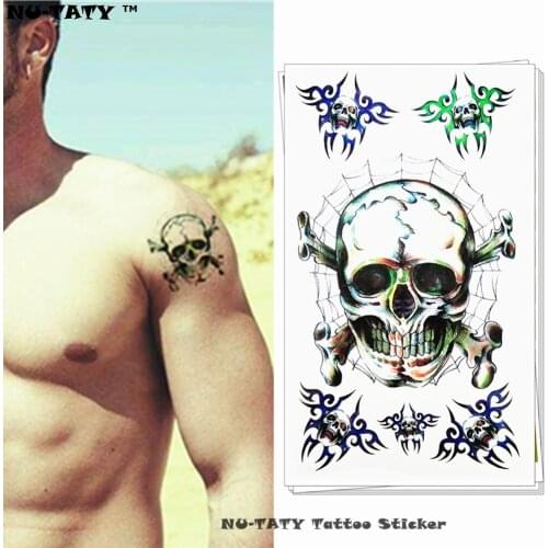Nu-TATY Terror Black Skulls Temporary Tattoo Body Art Flash Tattoo Stickers 17*10cm Waterproof Fake Tatoo Styling Sticker