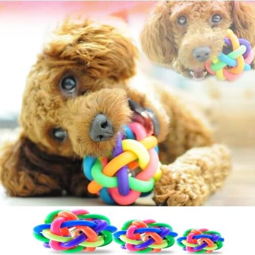 Pet Dog Toys Ball Cat Rainbow Rubber Woven Bell Ball Puppy Chew Teeth Training Interactive Toy Pet Accessories Supplies