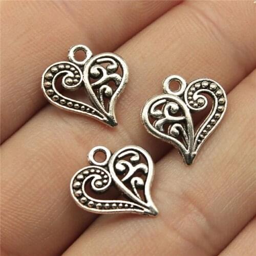 40pcs Heart Pendant Charms DIY Jewelry Making Jewelry Finding Antique Silver Color 0.6x0.6 Inch (15x14mm)