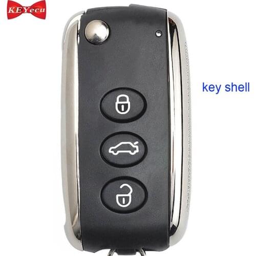 KEYECU for Bentley Arnage Continental Mulsanne Remote Car Key Shell Case 3 Button for KR55WK45032