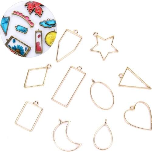 10Pcs Blank Resin Frames Assorted Geometric Hollow Pressed Flower Pendant Bezel Setting Resin Jewelry Findings Making Supplies