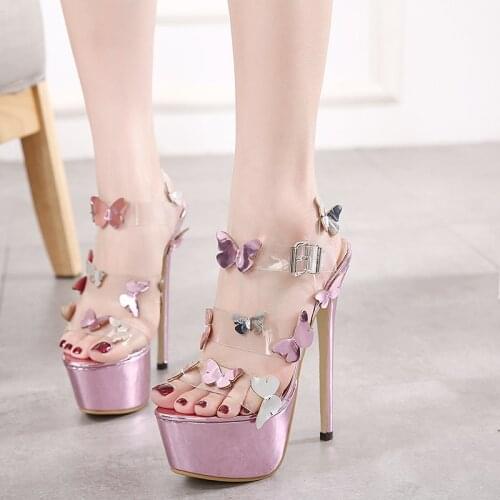 Super High Heels Ankle Strap Platform Sandals Women Butterfly Women Pumps 16CM Summer Ladies Stilettos Sexy Woman Sandals