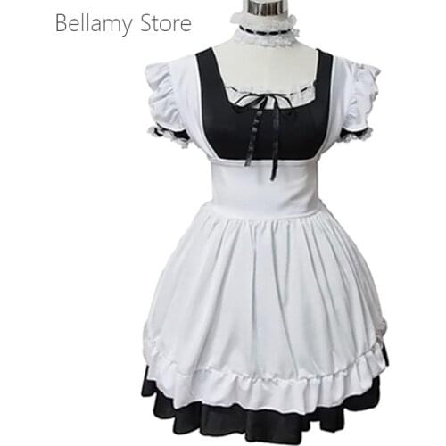 Hand made Lolita lace cute black and white cosplay Maid Costume