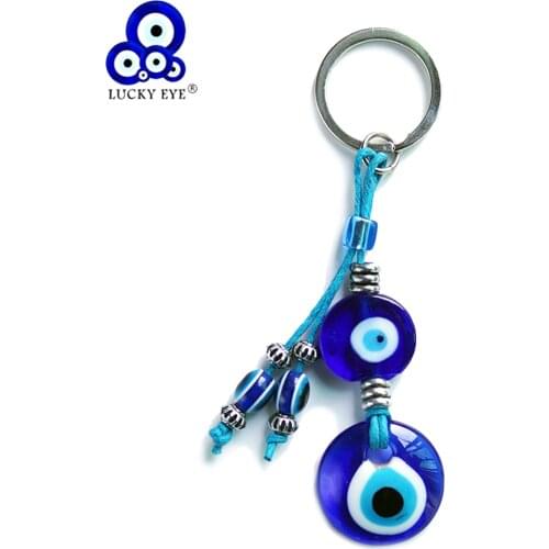 Lucky Eye Glass Blue Turkish Evil Eye Pendant Keychain Car Keyring Alloy Silver Color Key Chain Holder for Women Jewelry LE620