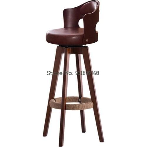 Solid Wood Rotary Bar Chair Family Modern Simple High Foot Bar Chair Front Desk Cashier Milk Tea Shop Chair