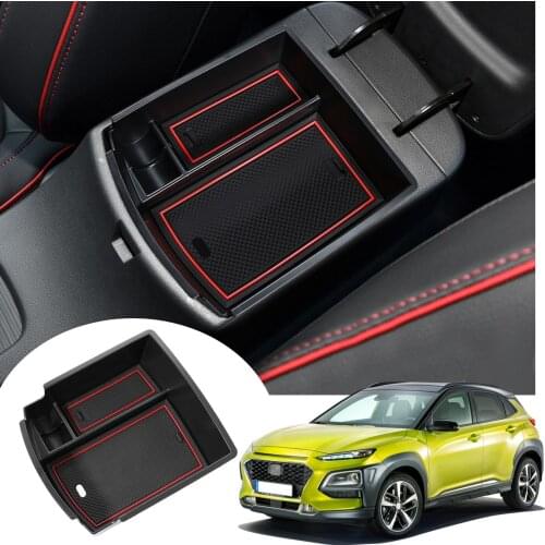 LFOTPP Car Armrest Storage Box For Kona 2018 2019 2020 Central Control Storage Box Auto Interior Accessories White Red Blue