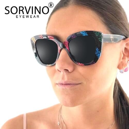 Sorvino Retro Designer Glitter Cat Eye Sunglasses Women Luxury Brand Oversized Stripe Candy Cateye Sun Glasses Red Shades SP127