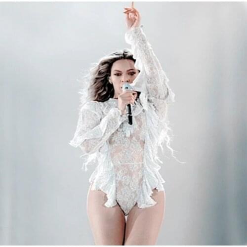 Female Singer Ds Beyonce Costumes Lace Perspective Style Nightclub Dj Performence Clothing Sexy Dance Costumes Stage Bodysuit