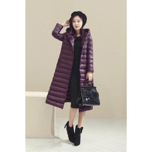 Womens down jacket ultra light jacket hood long coat compression coat DXM-0010