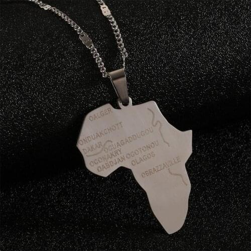 Stainless Steel Africa Map Pendant Necklaces Trendy African Maps Chain Jewelry