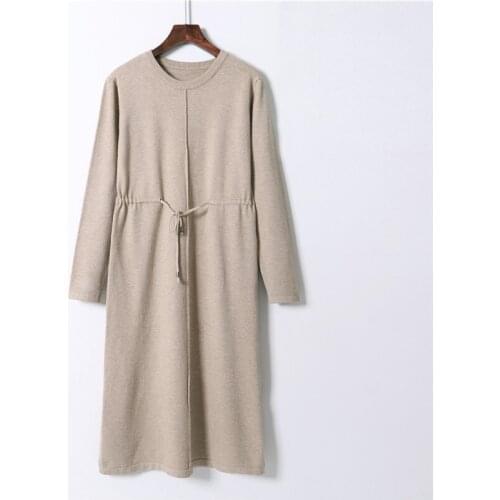 WWENN Winter Knit Long Dress Women Fashion O-Neck Slim Bodycon Sweater Dresses Office Lady THICK Autumn Dress Slit With Belt