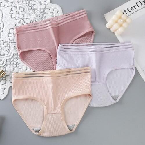 1PC Womens Underwear Female Student Korean Solid Color Breathable Middle Waist Girl Sexy Lovely