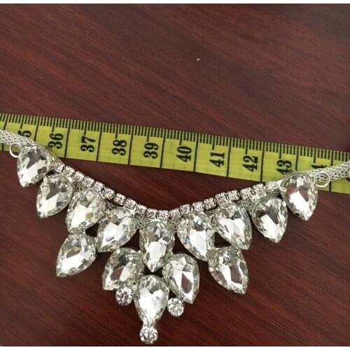 2 Pieces/lot) 2'' in Width Luxury Beautiful Bling Neckline Drop Rhinestone Crystal Patches Applique For Sewing Wedding Dress