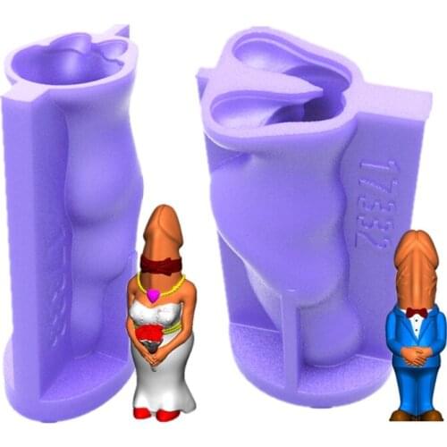 2 Pcs Funny Wedding Couple Penis Candle Epoxy Resin Mold Aromatherapy Plaster Silicone Mould DIY Crafts Ornament Mold