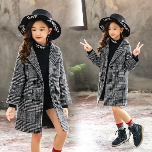2020 Christmas Plaid Winter Coat Woolen Coat New Windbreaker For Girls Thick Down Cotton Jacket For Girls Suit 4-12 Years