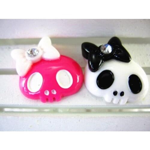 30pcs/lot DIY resin cabochons accessories flat back resin Halloween skull with bow mix colors